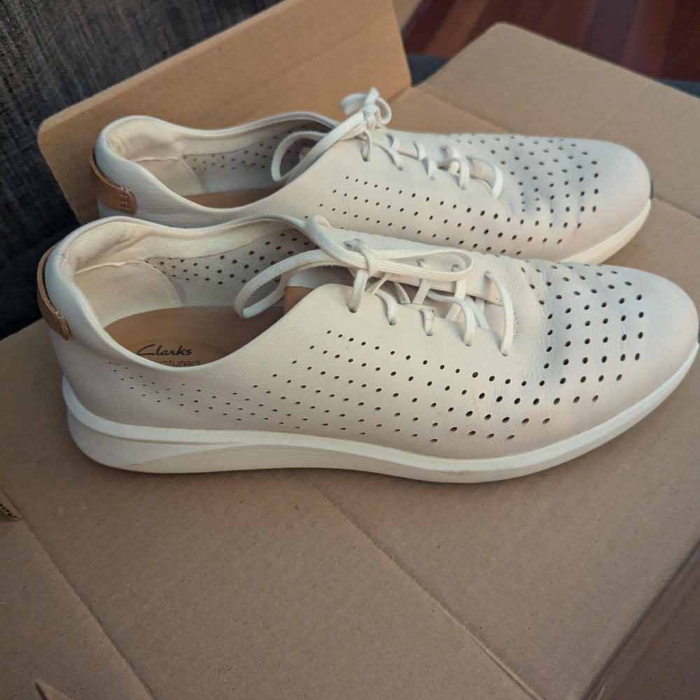 Clarks White Perforated Sneakers